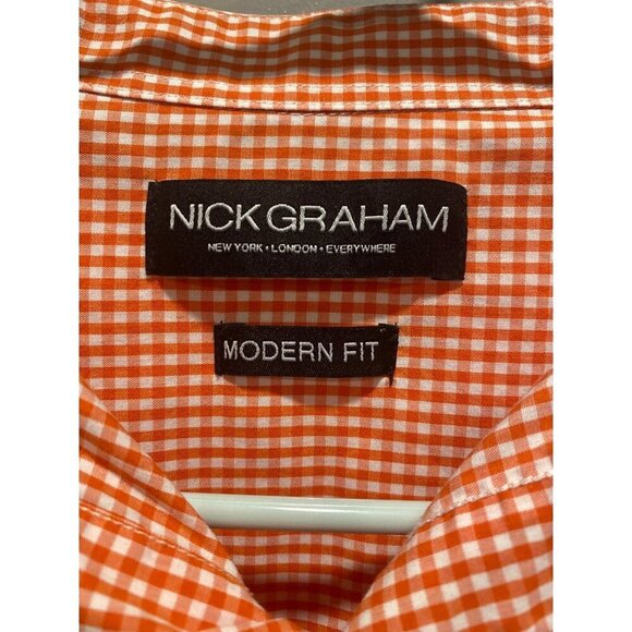 Nick Graham Modern Fit Orange Check Shirt | Men’s Medium 15.5 32/33 Father's Day - Picture 2 of 5
